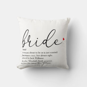 Bride Definition, Bridal Shower Script Love Hearts Throw Pillow