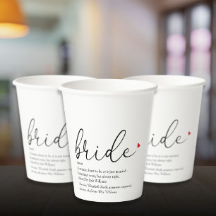 Bride Definition  Bridal Shower Script Modern Paper Cups