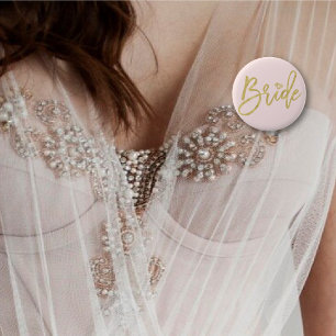 Bride Diamond Chic Gold Brush Wedding Bridal Party 2 Inch Round Button