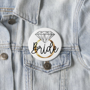 Bride Diamond Gold Engagement Ring 3 Inch Round Button