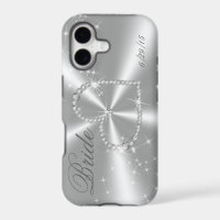 BRIDE - DIAMOND HEART ON SILVER SATIN