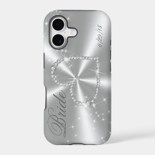 BRIDE - DIAMOND HEART ON SILVER SATIN