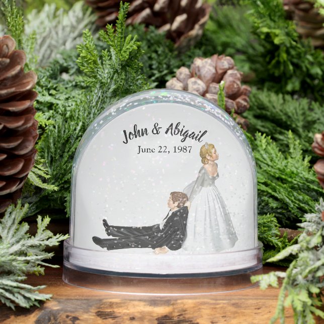 Bride Dragging the Reluctant Groom Snowglobe (Winter)