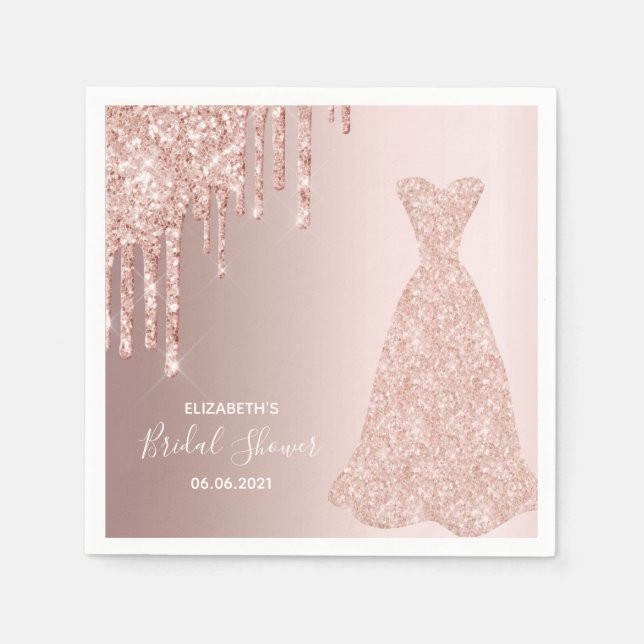 Bride dress Bridal Shower rose gold glitter drip Napkin (Front)