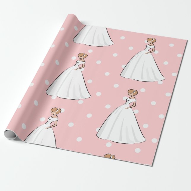Bride Dress Elegant Wedding Party Polka Dots Wrapping Paper (Unrolled)