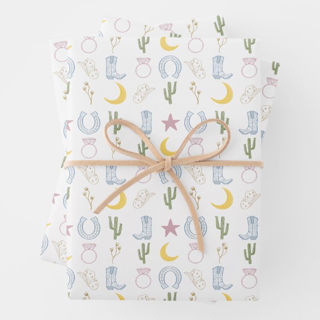 Bride ‘Em Cowgirl Southwestern Wedding Wrapping Paper Sheet (In situ)