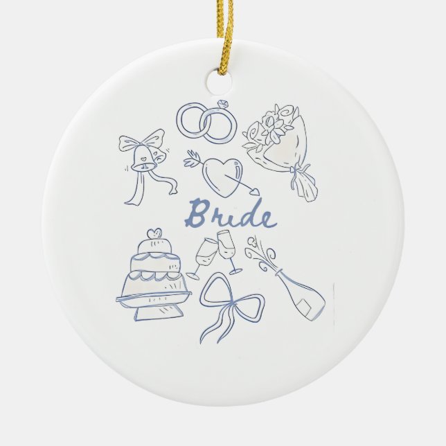 Bride Engagement Wedding Couples Husband Wife Ceramic Ornament (Front)