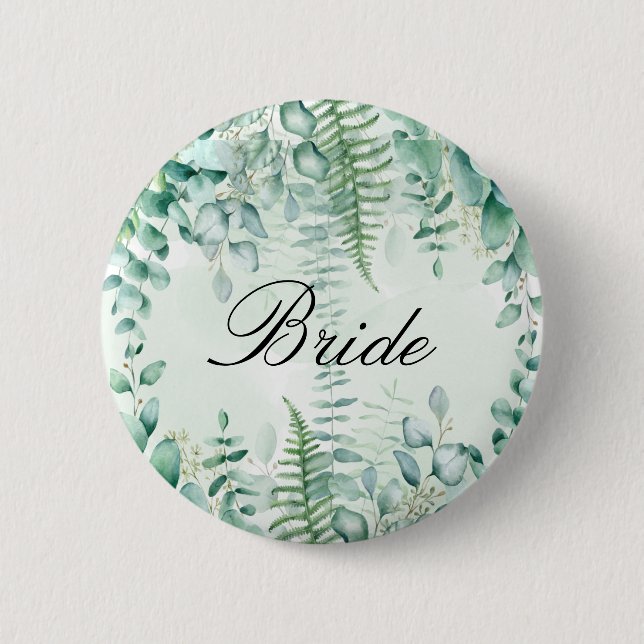 Bride eucalyptus greenery woodland forest 2 inch round button (Front)