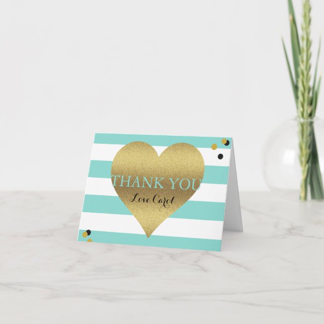 Bride & Family Gold Heart Teal Blue Personalized Card (Front)