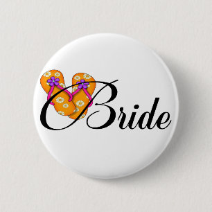 Bride Flip Flop Orange 2 Inch Round Button