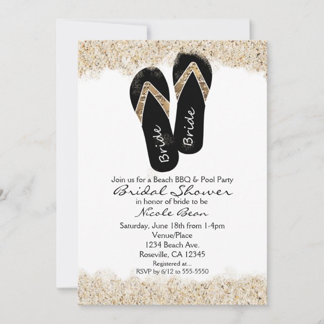 Bride Flip Flop Sandals Summer Beach Bridal Shower Invitation (Front)