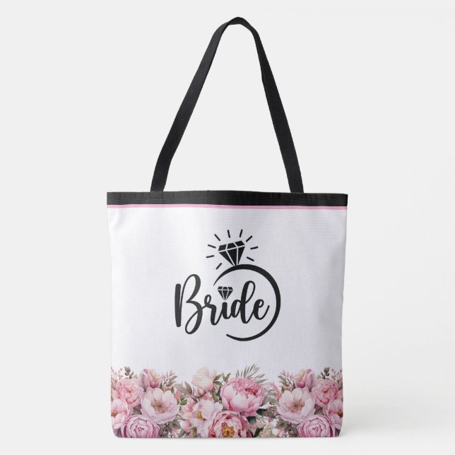 Bride Floral Peonies Print Tote Bag (Front)