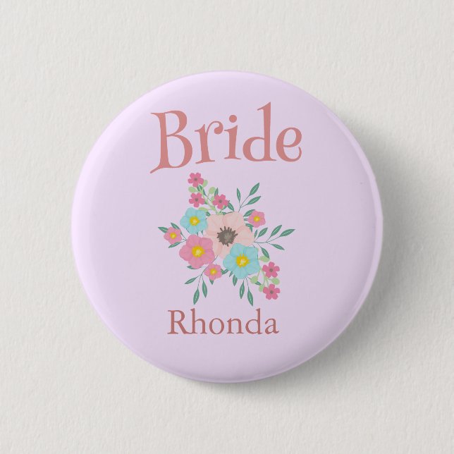 Bride Floral Wedding Bridal Party 2 Inch Round Button (Front)