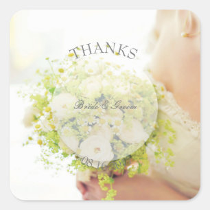 Bride flower bouquet editable wedding- Thanks Square Sticker
