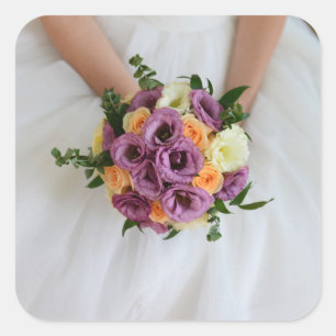 bride flower bouquet white dress wedding square sticker