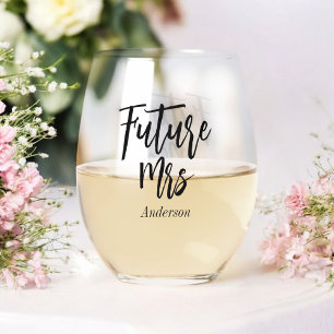Bride Future Mrs Black White Stemless Wine Glass