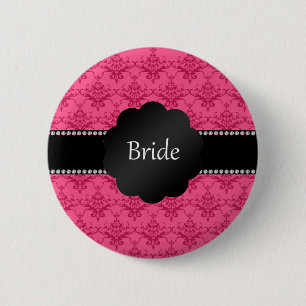 Bride gifts pink damask 2 inch round button