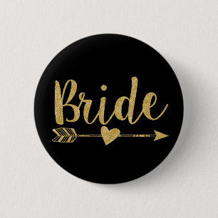 Bride   Glitter-Print Golden 2 Inch Round Button