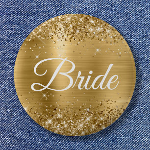 Bride Glittery Gold Foil 2 Inch Round Button
