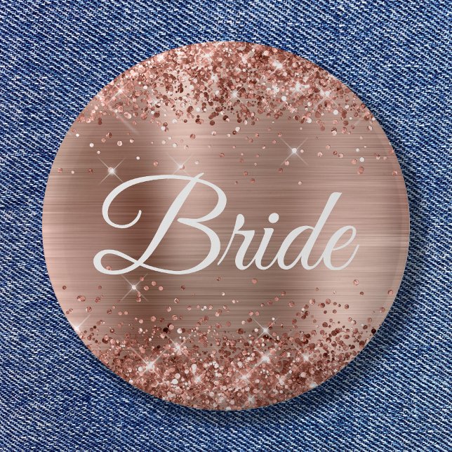 Bride Glittery Rose Gold Foil 2 Inch Round Button (Bride Glittery Rose Gold Foil Button)