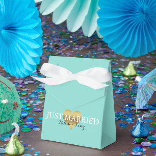 Bride Gold And Teal Blue Just Married Party Favor Box