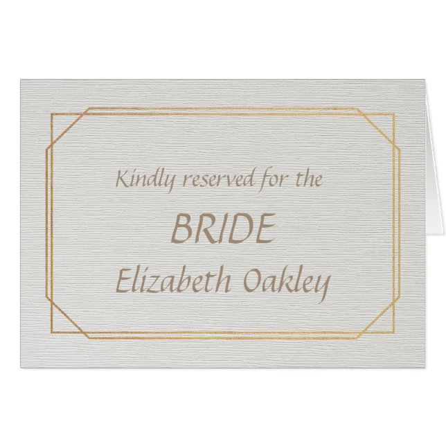 BRIDE Gold and White Place Name Card (Front Horizontal)