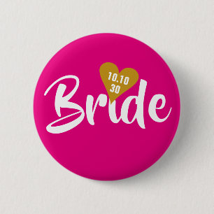Bride Gold Date Heart Personalised 2 Inch Round Button
