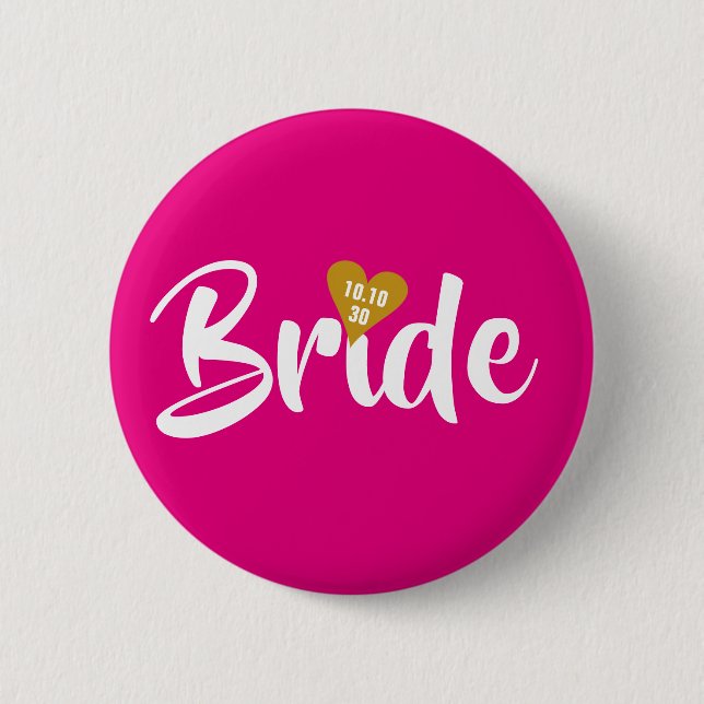 Bride Gold Date Heart Personalised 2 Inch Round Button (Front)