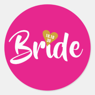 Bride Gold Date Heart Personalised Classic Round Sticker