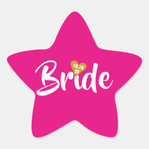 Bride Gold Date Heart Personalised Star Sticker