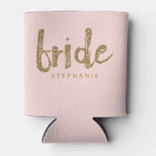 Bride Gold Glitter Blush Pink Bachelorette Party Can Cooler