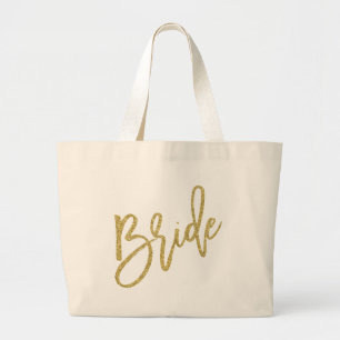 Bride Gold Glitter Script Large Tote Bag