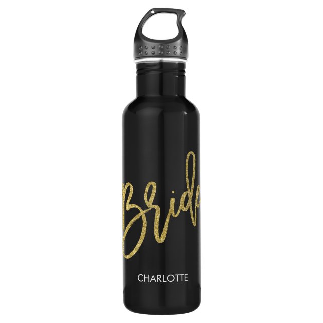 Bride Gold Glitter Script Personalized 710 Ml Water Bottle (Front)