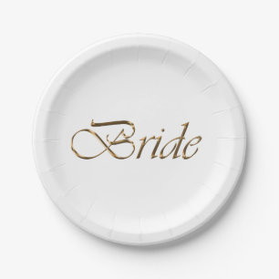 Bride, gold script elegant chic bridal shower paper plate