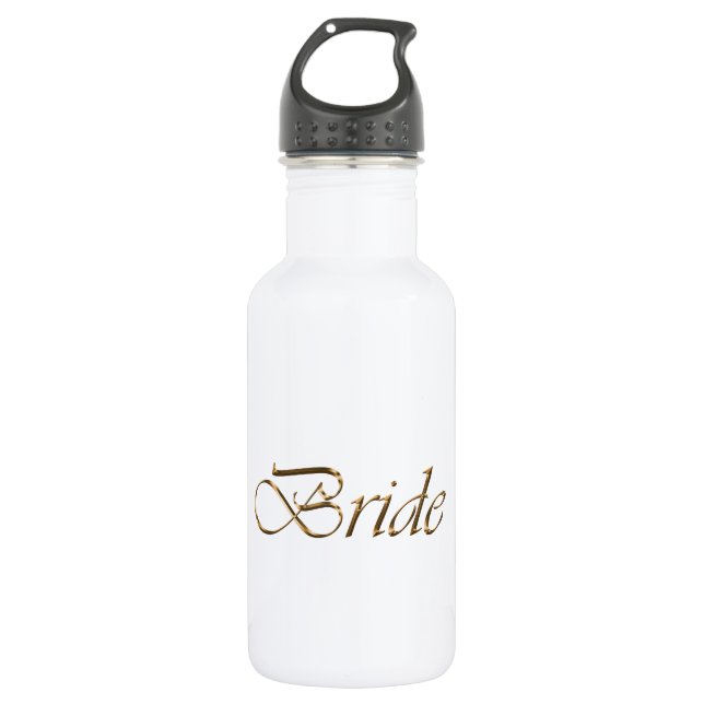 Bride, gold script elegant chic white 532 ml water bottle (Front)
