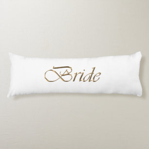 Bride, gold script elegant chic white body pillow