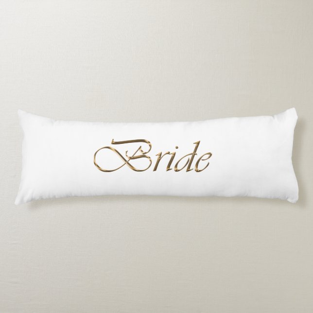 Bride, gold script elegant chic white body pillow (Front)
