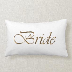 Bride, gold script elegant chic white lumbar pillow