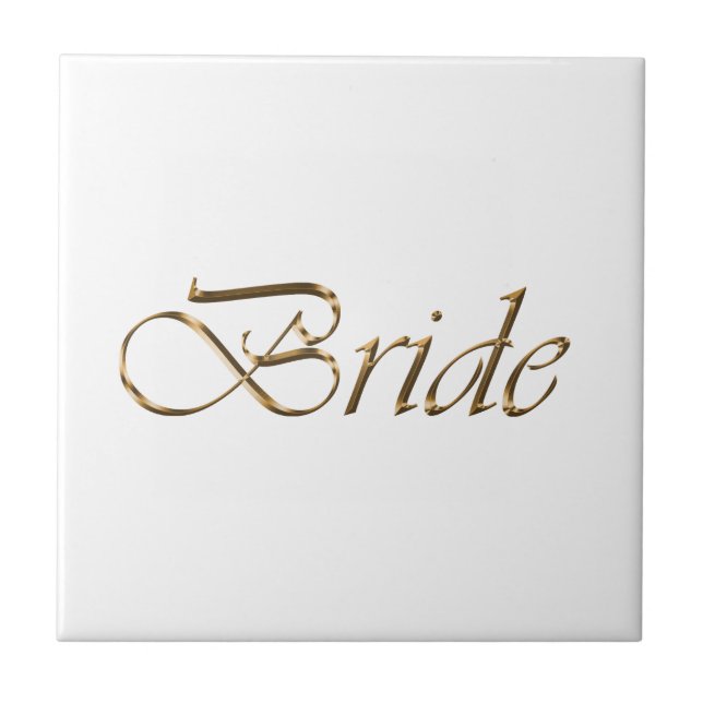 Bride, gold script elegant chic white tile (Front)