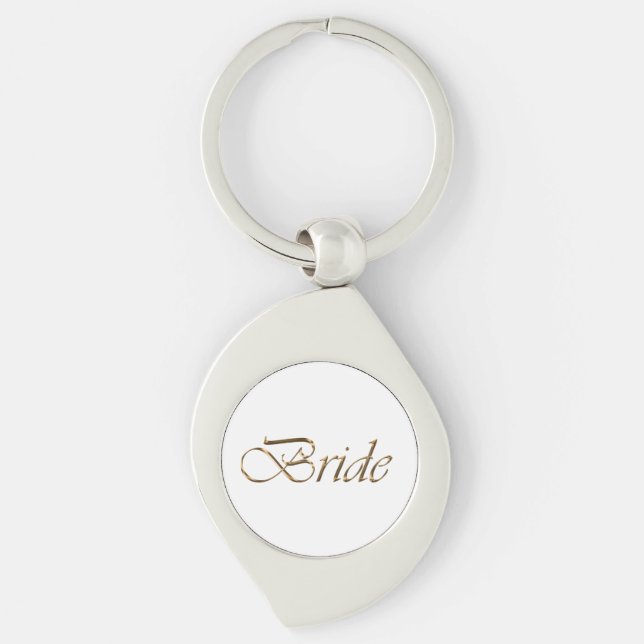 Bride, gold script elegant chic white wedding keychain (Front)