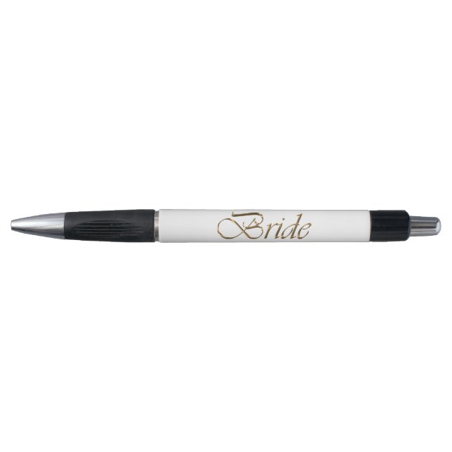 Bride, gold script elegant chic white wedding pen (Front)