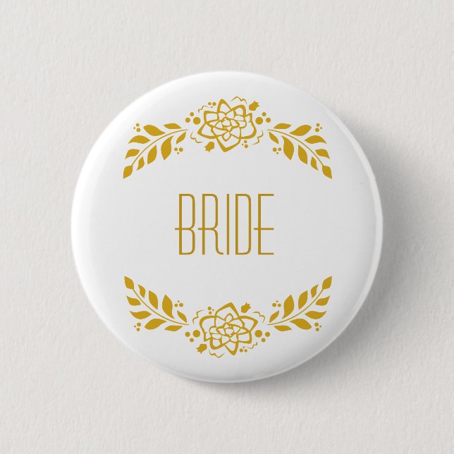 Bride Gold Wreath 2 Inch Round Button (Front)