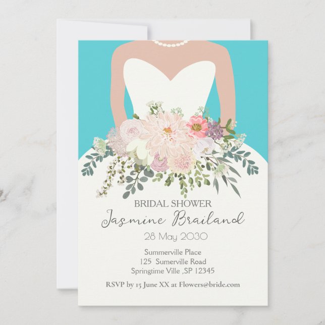 Bride Gown with Floral Bouquet Bridal Shower  Invitation (Front)