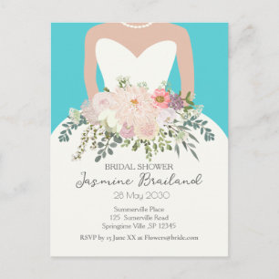 Bride Gown with Floral Bouquet Bridal Shower Postcard