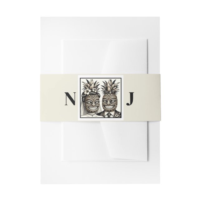 Bride & Groom Aloha Pineapple Tiki Wedding Invitation Belly Band (Front Example)