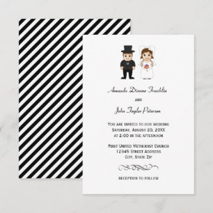 Bride & Groom Black Stripes-3x5 Wedding Invitation
