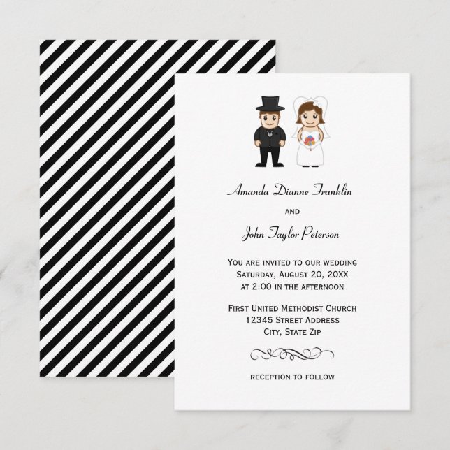 Bride & Groom Black Stripes-3x5 Wedding Invitation (Front/Back)