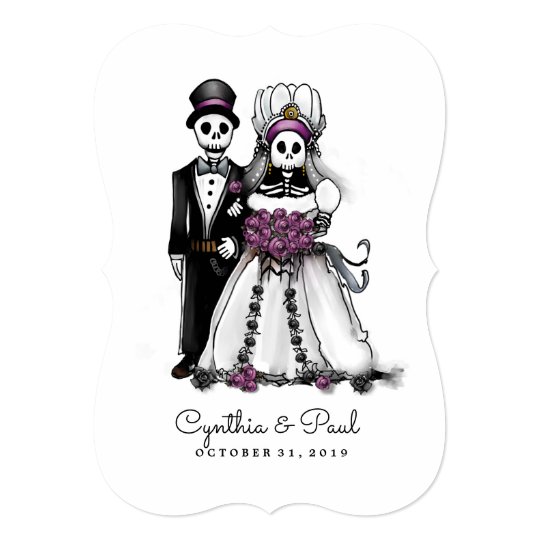 Bride & Groom Black White Purple Together With Card