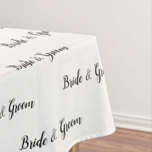 Bride Groom Black White Typography  Tablecloth