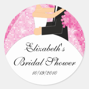 Bride Groom Bridal Shower Sticker Pink